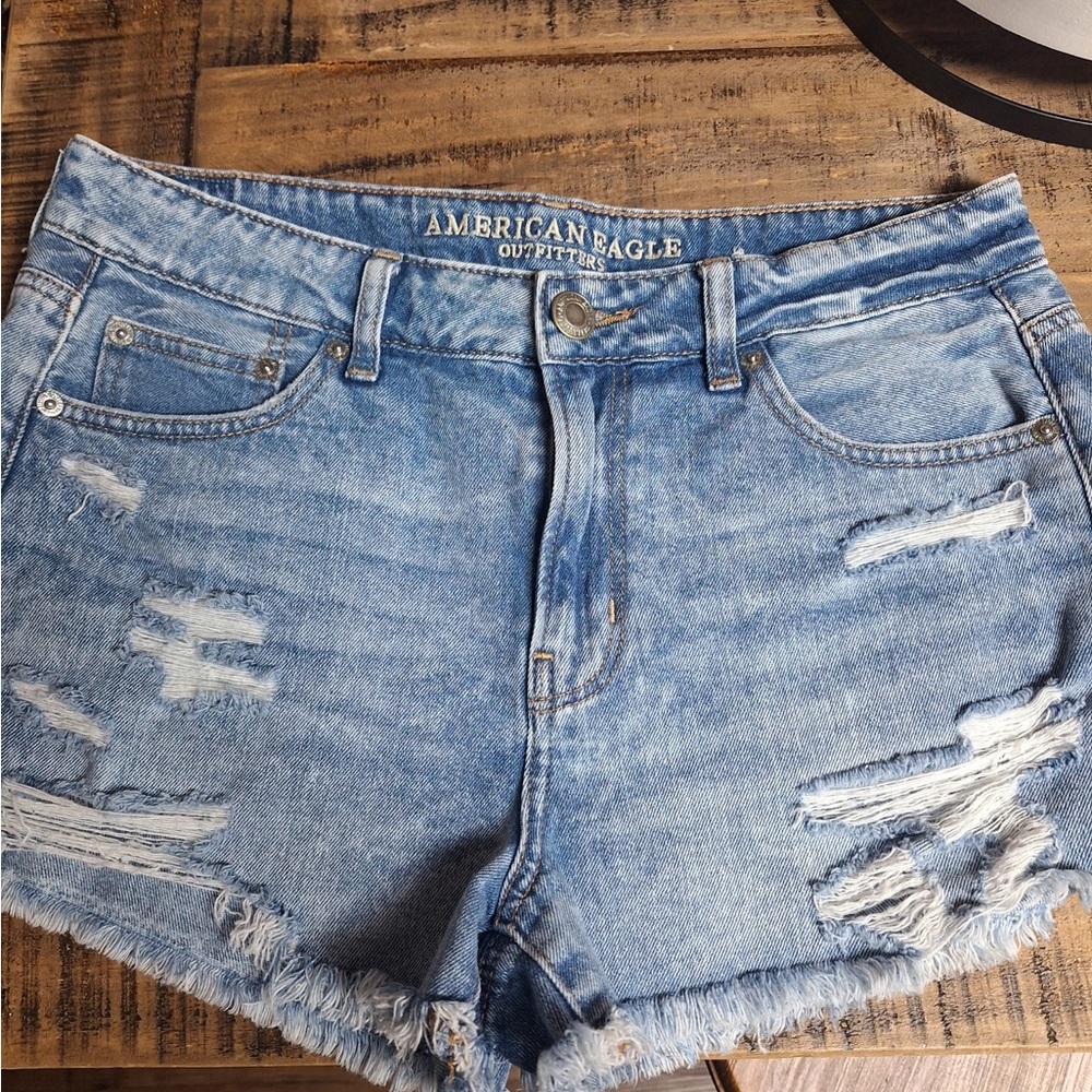 American Eagle Outfitters Light Blue Distressed Jean Shorts